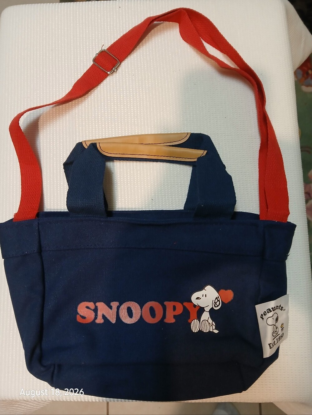 Peanuts - Navy Blue & Red Snoopy Canvas Crossbody/Handbag,Red Adjustable Strap - Picture 10 of 12